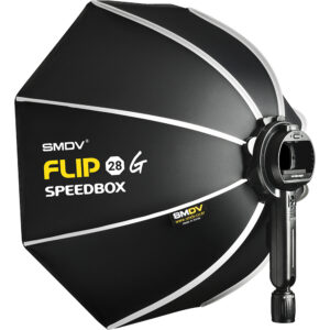 1706024736_332 Godox ML60II BI Location Kit on valokuvausvalaistuksen softbox, jossa on musta ja hopeinen muotoilu, kahvakiinnitys ja keltainen ja valkoinen tuotemerkki painettuna sen pintaan.