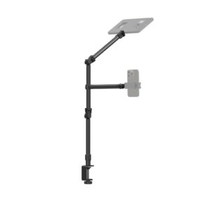 1706284730_344 SmallRig 4456 Live Desktop Camera Bracket DT 50 on säädettävä musta pöytäkiinnitinvarsi, jossa on suorakaiteen muotoinen ylälokero ja alempi puhelimen pidike, joka on suunniteltu kiinnitettäväksi turvallisesti pöydän tai työpöydän reunaan.