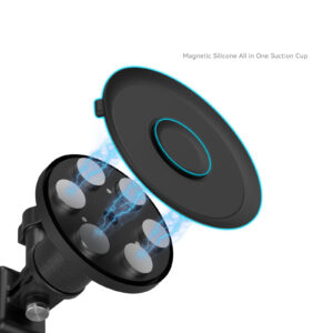 1706285001_278 The black SmallRig 4347 suction cup mount for action cameras is illustrated with blue highlights, and its magnetic and suction technology is illustrated by blue lines connecting circular magnets.