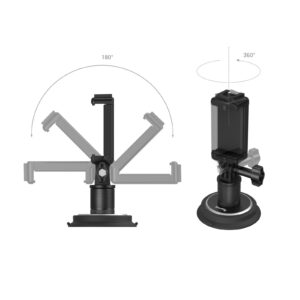 1706285004_247 The SmallRig 4347 suction cup mount for action cameras is shown in two views: its arm rotates 180° and the phone holder rotates 360°, showing the flexible adjustment angles of the mount.