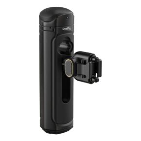 1706532646_702 The SmallRig 4402 Wireless Control & Quick Release Side Handle is a black, cylindrical camera accessory with a side-mounted adjustable clamp and textured dial that allows you to securely hold or mount your equipment.