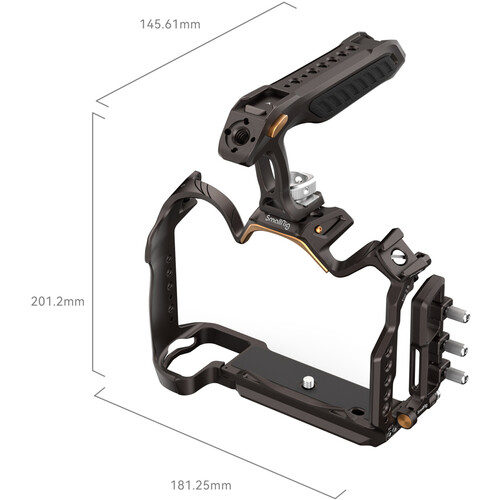 1707320816_516 SmallRig 4317 Night Eagle Cage Kit for Nikon Z 8 on metallinen kamerahäkki, jossa on kuvioitu yläkahva ja joka on 201,2 mm korkea, 181,25 mm leveä ja 145,61 mm syvä. Siinä on useita kiinnityspisteitä lisävarusteiden joustavaa kiinnittämistä varten.