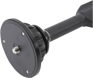 800q-01_104372 Lähikuvassa Sirui RX-75B Leveling Ball Set, mustasta metallista valmistettu säädettävä kiinnike, jossa on pyöreä pohja ja keskiruuvi laitteiden, kuten kameroiden tai valojen, kiinnittämistä varten.