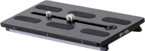 800q-01_104636 Black metal camera quick release plate with several rubber grip pads, two fixing screws and marking BP-150L on the side.