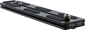 The Sirui Quick Release Plate PH-180 is a black metal camera mounting plate with two threaded screws and textured grip pads at the top, viewed from a low angle against a white background.