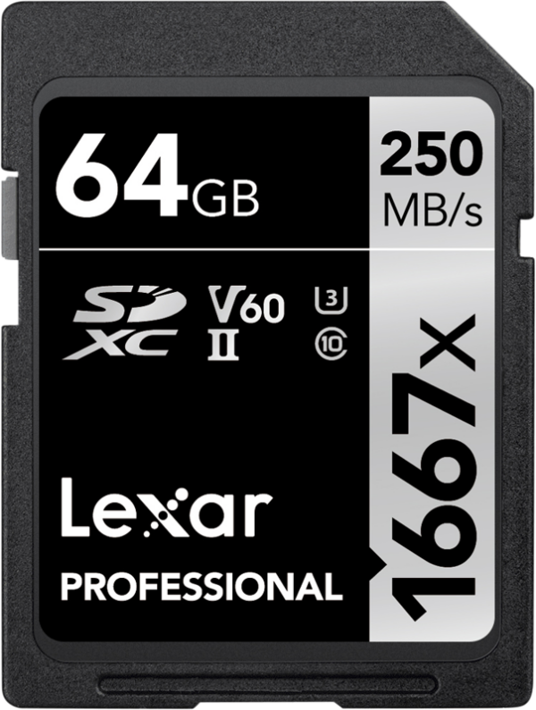 Lexar Pro 1667x U3 V60 UHS-II R250/W120 64GB Kameratarvikkeet 3