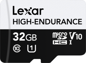 800q-01_115322 Lexar microSDXC High-Endurance UHS-I/U3/10 R100/W35 (V30) 32GB -muistikortti, jossa on korkea nopeus ja kestävyys V30, U3, Class 10 -luokituksilla luotettavuuden ja suorituskyvyn varmistamiseksi.