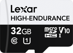 800q-01_115322 Lexar microSDXC High-Endurance UHS-I/U3/10 R100/W35 (V30) 32GB -muistikortti, jossa on korkea nopeus ja kestävyys V30, U3, Class 10 -luokituksilla luotettavuuden ja suorituskyvyn varmistamiseksi.