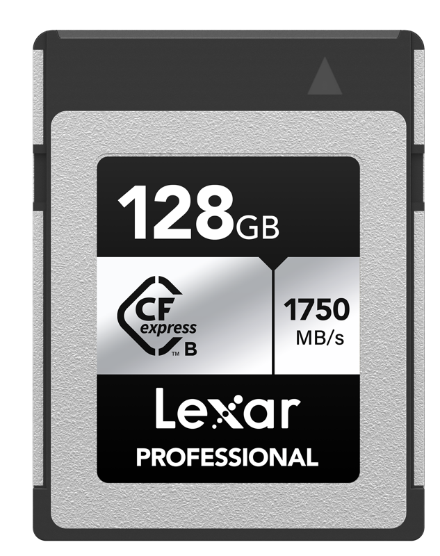 Lexar CFexpress Pro Silver Serie R1750/W1300 128GB -muistikortti tarjoaa 128GB kapasiteettia, jopa 1750 MB/s lukunopeuden ja tyylikkään hopean ja mustan muotoilun.