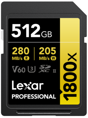 Lexar Pro 1800x SDXC U3 (V60) UHS-II R270/W210 512GB Kameratarvikkeet