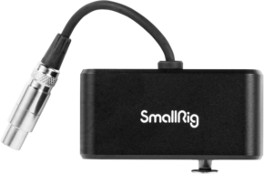 800q-01_126485 SmallRig 4390 DMX Adapter, black audio adapter with short cable and silver connector for cameras and video equipment, shown in white background.