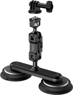 800q-01_127260 SmallRig 4467 Dual Magnetic Suction Cup Mounting Support Kit for Action Cameras -kiinnityssarjassa on säädettävät varret ja yläkiinnitysruuvi, joilla kamerat tai lisävarusteet voidaan kiinnittää turvallisesti sileisiin pintoihin.