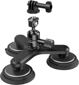 800q-01_127287 SmallRig 4468 Triple Magnetic Suction Cup Mounting Support Kit for Action Cameras -kiinnityssarjassa on säädettävät varret ja ruuvikiinnitys, joiden avulla voit kiinnittää kamerat tai lisävarusteet turvallisesti tasaisille pinnoille.