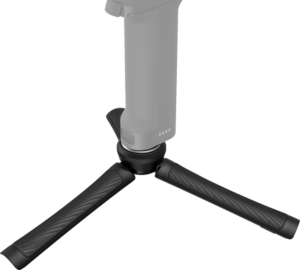 800q-01_127431 Lähikuva SmallRig 4117 Mini Quick-Release Tripod -jalustasta, joka on kompakti ja musta, jossa on kaksi ulosvedettyä jalkaa ja osittain näkyvä laite asennettuna sen päälle, valkoista taustaa vasten.