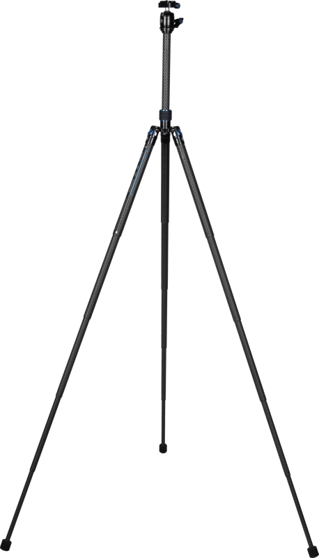 800q-02_123654 Sirui Traveler X-I Carbon Tripod Kit AT-125 + B00K on korkea ja kevyt kolmijalkainen kolmijalkainen kolmijalkainen kolmijalka, jossa on kolme ulosvedettävää jalkaa ja keskellä oleva säädettävä pylväs, joka näkyy valkoisella pohjalla.