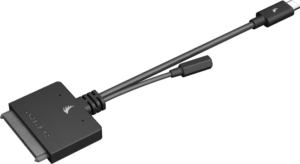 800q-03_117692 ANGELBIRD Type-C to SATA Adapter on musta kaapeli, jossa on USB-C-liitin ja SATA-liitin sekä ylimääräinen pienempi liitäntäkaapeli, joka on suunniteltu SATA-asemien liittämiseen laitteisiin, joissa on USB-C-portti.