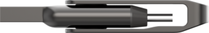 Close-up of the Lexar Jumpdrive Dual Drive D400 256GB USB flash drive with stylish metal body and two Type-C and Type-A connectors, top view with light background.