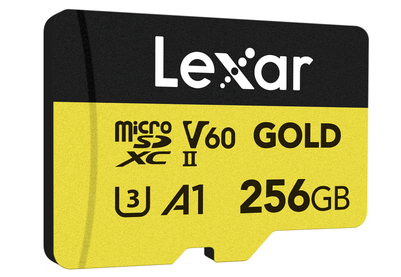 Lexar microSDXC GOLD UHS-II 256GB -muistikortti tarjoaa V60-, U3- ja A1-luokitukset jopa 280MB/s lukunopeudella ja 100MB/s kirjoitusnopeudella.