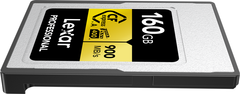 800q-05_120866 Lexar CFexpress Pro Gold R900/W800 - VPG400 Type-A 160GB muistikortti näkyy valkoisella pohjalla.
