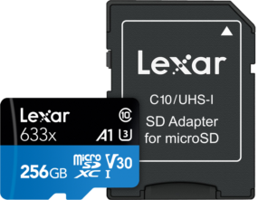 Lexar 633X microSDHC/SDXC w/adap (V30) R95/W45 256GB Kameratarvikkeet