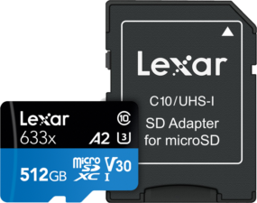 Lexar 633X microSDHC/SDXC w/adap (V30) R95/W45 512GB Kameratarvikkeet