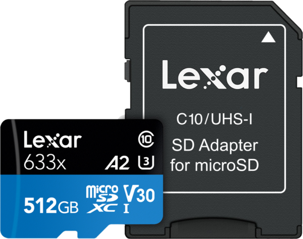 Lexar 633X microSDHC/SDXC w/adap (V30) R95/W45 512GB Kameratarvikkeet 3