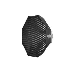 Godox Octa Softbox 120cm for P300R, kahdeksankulmainen musta studiovalaistuksen softbox, jossa on hunajakennoristikko, näkyy eristettynä valkoisella taustalla.