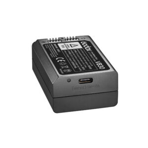 vb30 Black Godox Battery for V1Pro VB30 Rechargeable lithium-ion battery for V1Pro VB30 with USB-C charging port and safety labels, shown on white background.