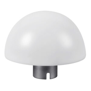 1373293951_327 Godox Witstro Diffusor Ball, valkoinen, kupolimainen lisävaruste, jossa on tyylikäs viimeistely ja kompakti metallinen pohja, on kuvassa valkoista taustaa vasten.