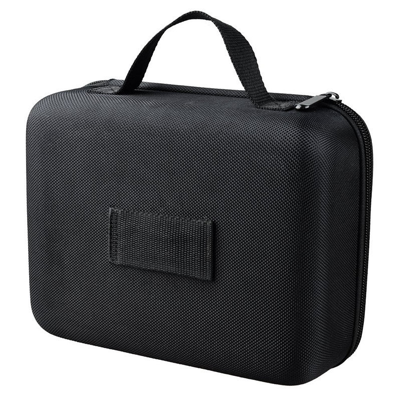 1503473482_479 Godox Hard Case AD200 on musta, suorakulmainen, vetoketjullinen kantolaukku, jossa on kuvioitu pinta, yläkahva ja pieni kangaslaastari sivulla.