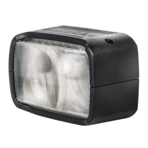 1503475625_290 Suorakulmainen musta Godox H200 Speedlite -salamapää, jossa on kirkas, harjattu linssisuojus, näkyy valkoista taustaa vasten.