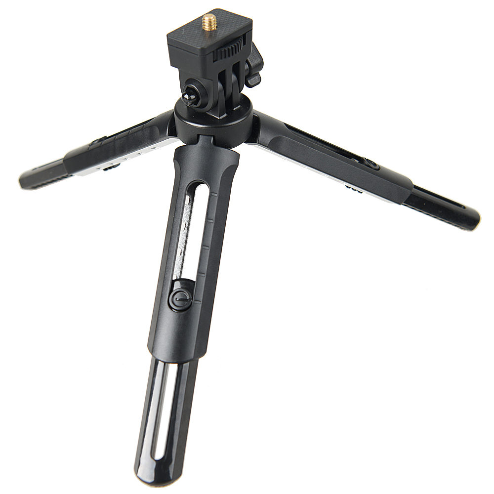 1514886400_689 Godox Mini Tripod AD200 on kompakti musta pöytäjalusta, jossa on kolme kokoontaitettavaa jalkaa ja kiinnitysruuvi kameroiden tai muiden laitteiden kiinnittämistä varten.
