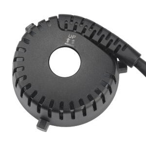 1529661017_652 Musta pyöreä Godox H600P - AD600PRO Ulkoinen salamapää 600ws Bowens, jossa on keskellä reikä, venttiilimäiset reunaurat, kiinnitetty kaapeli ja "UP", jossa on kaksi nuolta.