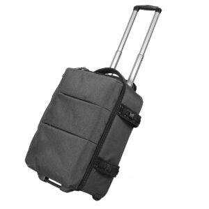 1586157468_686 The Godox CB-17 Carry Roller Bag AD1200 Pro is a grey travel bag with an extended telescopic handle, two zippered front pockets and side straps.