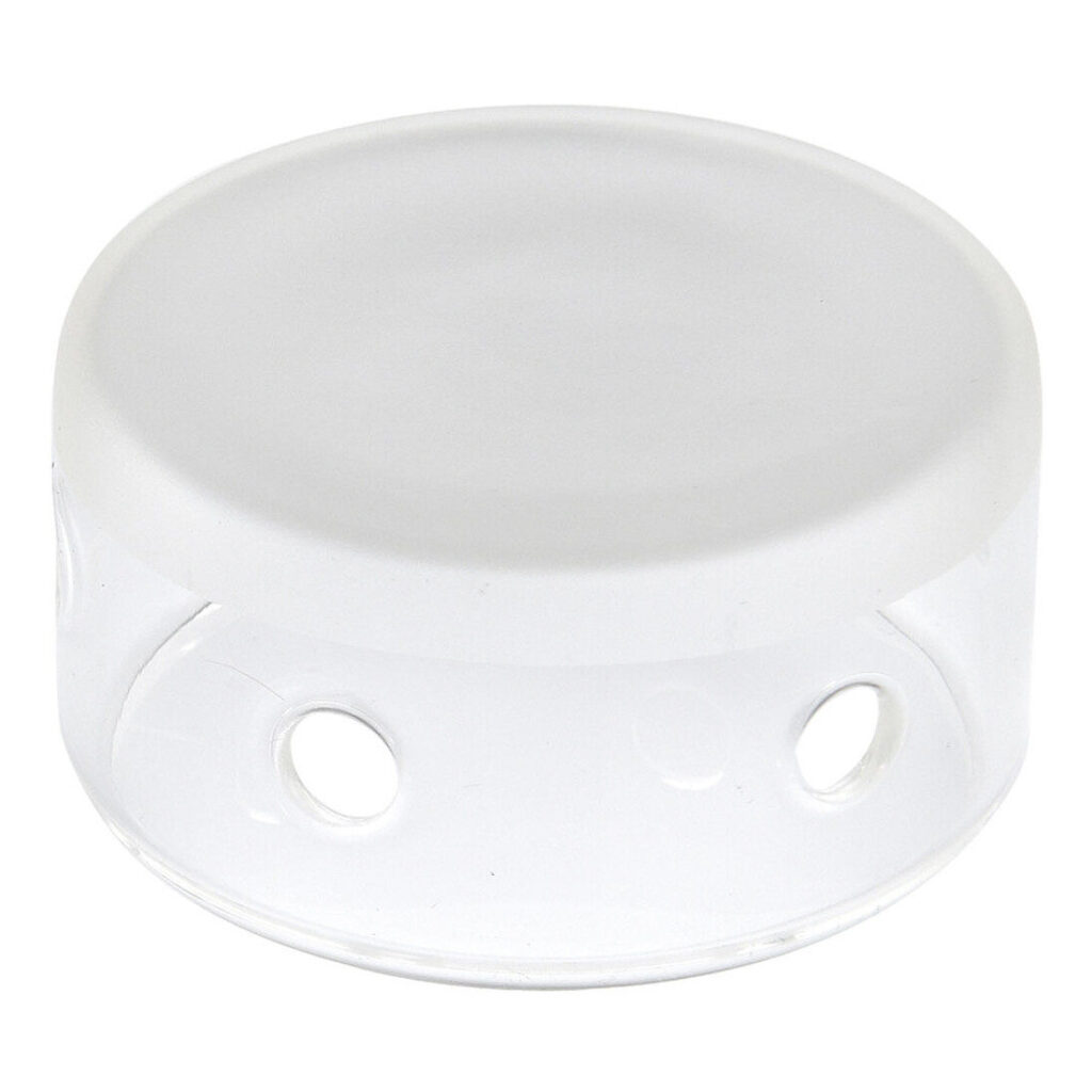 1599661382_822 Godox Glass Dome For AD300Pro on kirkas, pyöreä lasikansi, jossa on valkoinen yläosa ja kolme tasaisin välein olevaa pyöreää reikää sen sivulla.