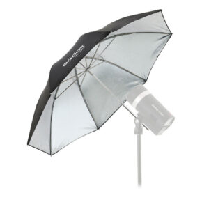 1604592160_501 Godox Silver Umbrella 85cm AD300Pro:lle on asennettu valotelineeseen Godox-stroboskoopin kanssa, ihanteellinen ammattimaiseen valaistukseen.