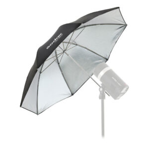 1604592160_501 Godox Silver Umbrella 85cm AD300Pro:lle on asennettu valotelineeseen Godox-stroboskoopin kanssa, ihanteellinen ammattimaiseen valaistukseen.