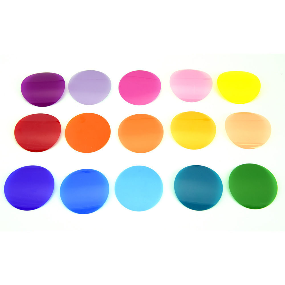 1606374170_710 The Godox VSA-11C Color Effects Set contains fifteen round, flat, transparent filters in the colours purple, lavender, pink, yellow, red, orange, amber, gold, peach, dark blue, blue, light blue, brick red and green.