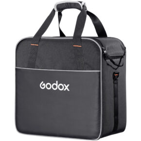 1656335887_336 The Godox carrying case for the AD200 is black and grey, with double handles, shoulder strap and padded top handle, shown against a white background.