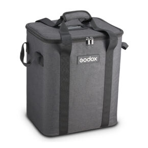 1660042356_673 The Godox CB-25 carry case for the P2400 is a grey zippered bag with a padded handle and two black shoulder straps, ideal for carrying your equipment safely.