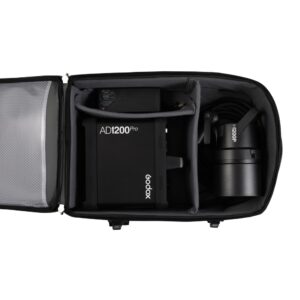 1704787715_215 The Godox CB-17 Carry Roller Bag AD1200 Pro holds your studio studio studio amp, power supply and coiled cable safely in padded compartments for secure transport.