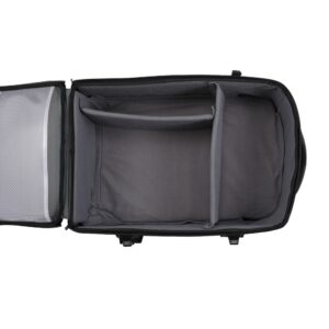 1704787716_723 The Godox CB-17 Carry Roller Bag AD1200 Pro, pictured from top, is open to reveal a grey padded interior with adjustable dividers and a mesh pocket on the left side of the lid.
