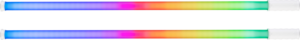 NANLITE PavoTube T8-7X 2 -sarjassa on kaksi vaakasuoraa värisävyä, jotka siirtyvät sinisestä violetin, punaisen, oranssin, keltaisen ja vihreän kautta vaaleanvihreään valkoisella pohjalla.