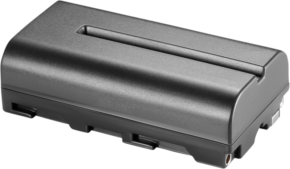 800q-01_113585 The NANLITE 2000mAh NP-F type is a rectangular, dark grey rechargeable camera battery with a smooth surface and small side connectors.