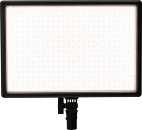 800q-01_116535 The NANLITE MixPad 27C II RGBWW LED panel features a rectangular design with a black bezel, is mounted on a stand and glows brightly with numerous small illuminated bulbs that appear on its surface.