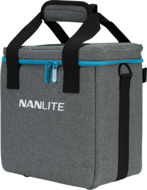 800q-01_117089 The NANLITE PavoTube II 6C Kit is a grey carry case with black handles, blue zipper and a small black side loop designed to carry your equipment safely.