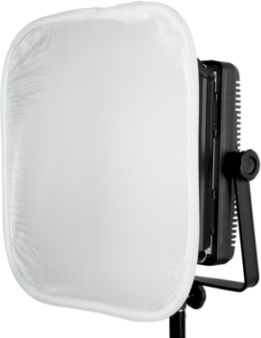 800q-01_117369 NANLITE Soft Box 900SA/CSA/DSA LED-paneeleille on suuri, neliönmuotoinen valkoinen diffuusori mustalla säädettävällä jalustalla, joka on suunniteltu pehmentämään ja levittämään valoa valokuvaukseen tai videokuvaukseen.