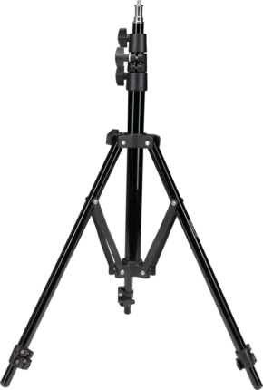 NANLITE LS-186 Light Stand on musta, säädettävä kolmijalka, joka on suunniteltu tukemaan kameroita, valoja tai laitteita, kuvassa valkoisella pohjalla.