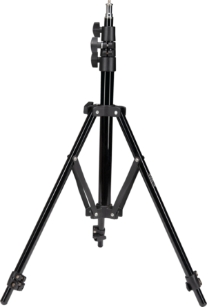 800q-01_117403 The NANLITE LS-186 Light Stand is a black, adjustable tripod designed to support cameras, lights or equipment, shown with a white background.