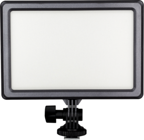 800q-01_118931 NANLITE LumiPad 11 - LED-valo: Suorakulmainen LED-paneeli mustalla kehyksellä, valkoisella hajapinnalla ja säädettävällä mustalla kiinnikkeellä, jossa on pohjan kiristysnuppi.